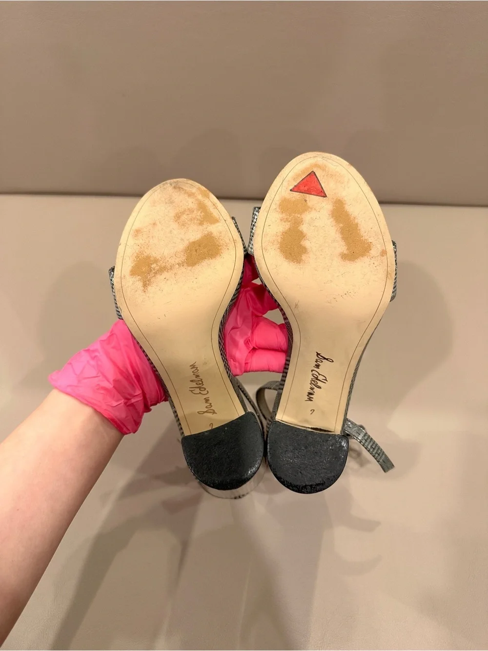 Sam Edelman Gray Plaid Block-Heel Ankle Strap Sandals